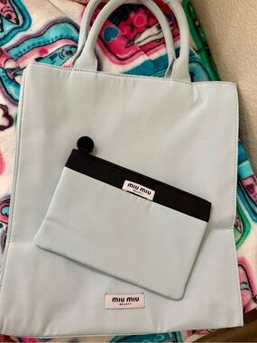 Miu Miu Pale Blue Tote with Black-Trim Pouch
